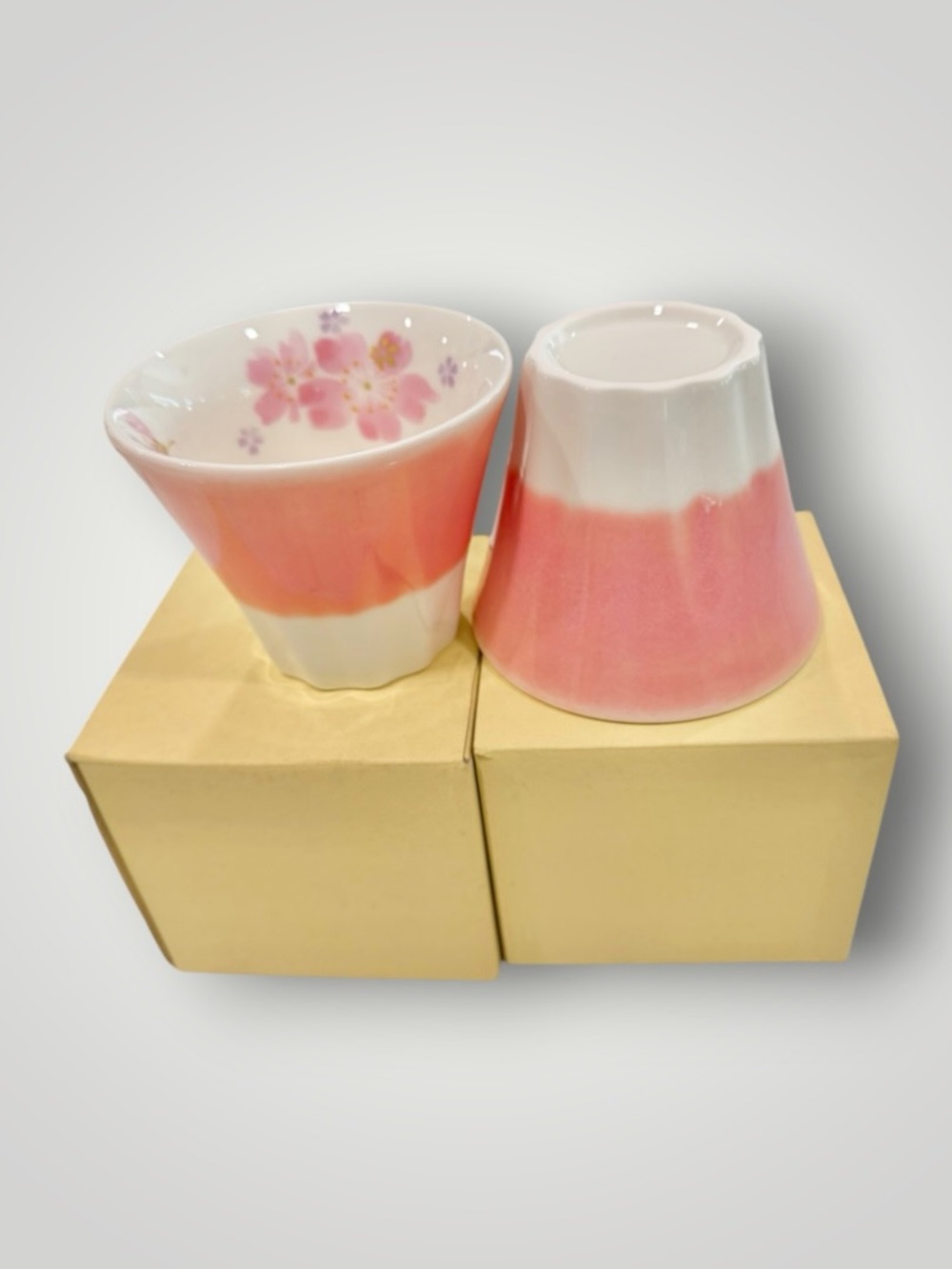 Sakura Ceramic Tumbler Pink Japan Mt. Fuji Travel Tokyo Mug Cup Set Of 2 New